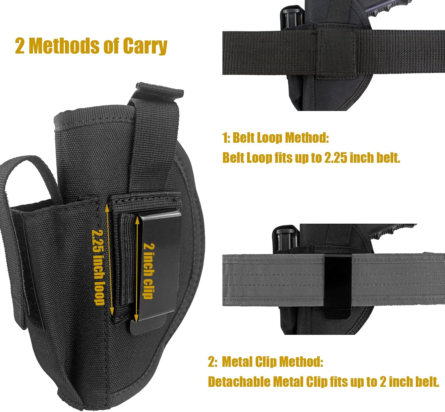 Black Tactical Belt Holster with Mag Pouch and Metal Clip V685
