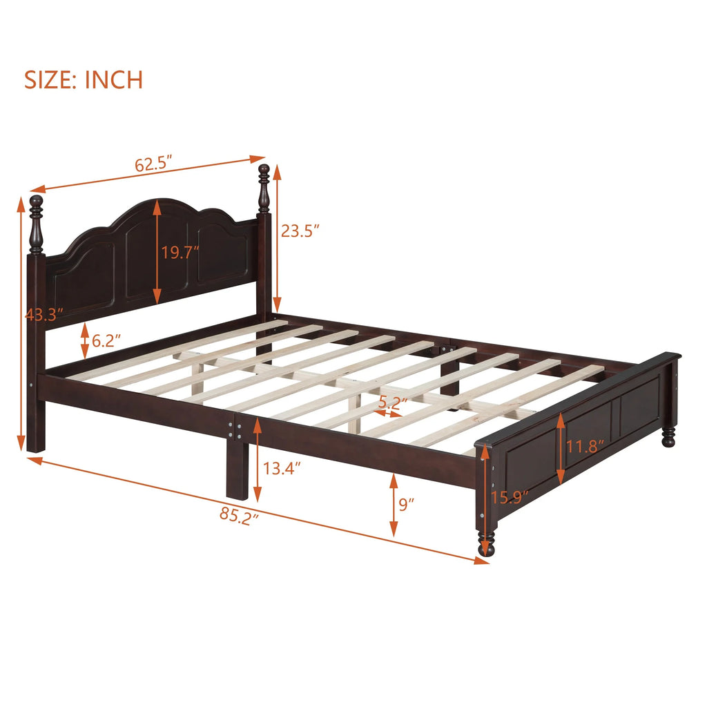 Dark Walnut Queen Size Wood Platform Bed Frame P858536