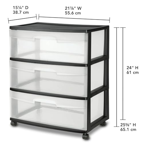 3-Drawer Black Clear Rolling Storage Cart U81844