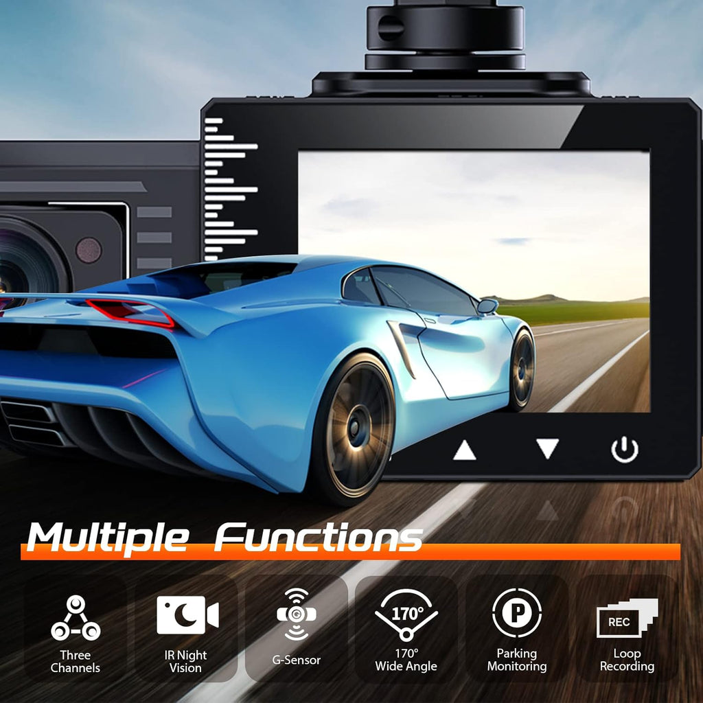 Dash Cam 3 Channel 1080P with 8 IR Lamps Night Vision Z235