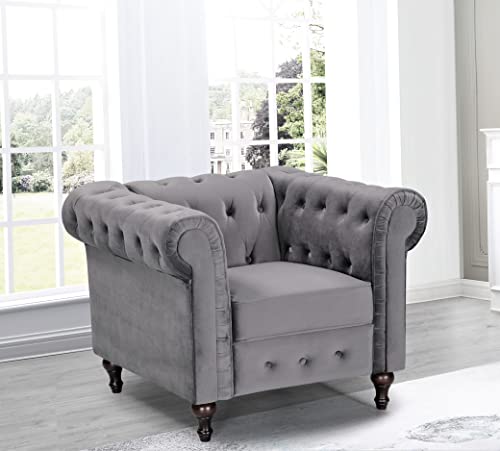 3-Piece Velvet Chesterfield Sofa Set, Grey J963728