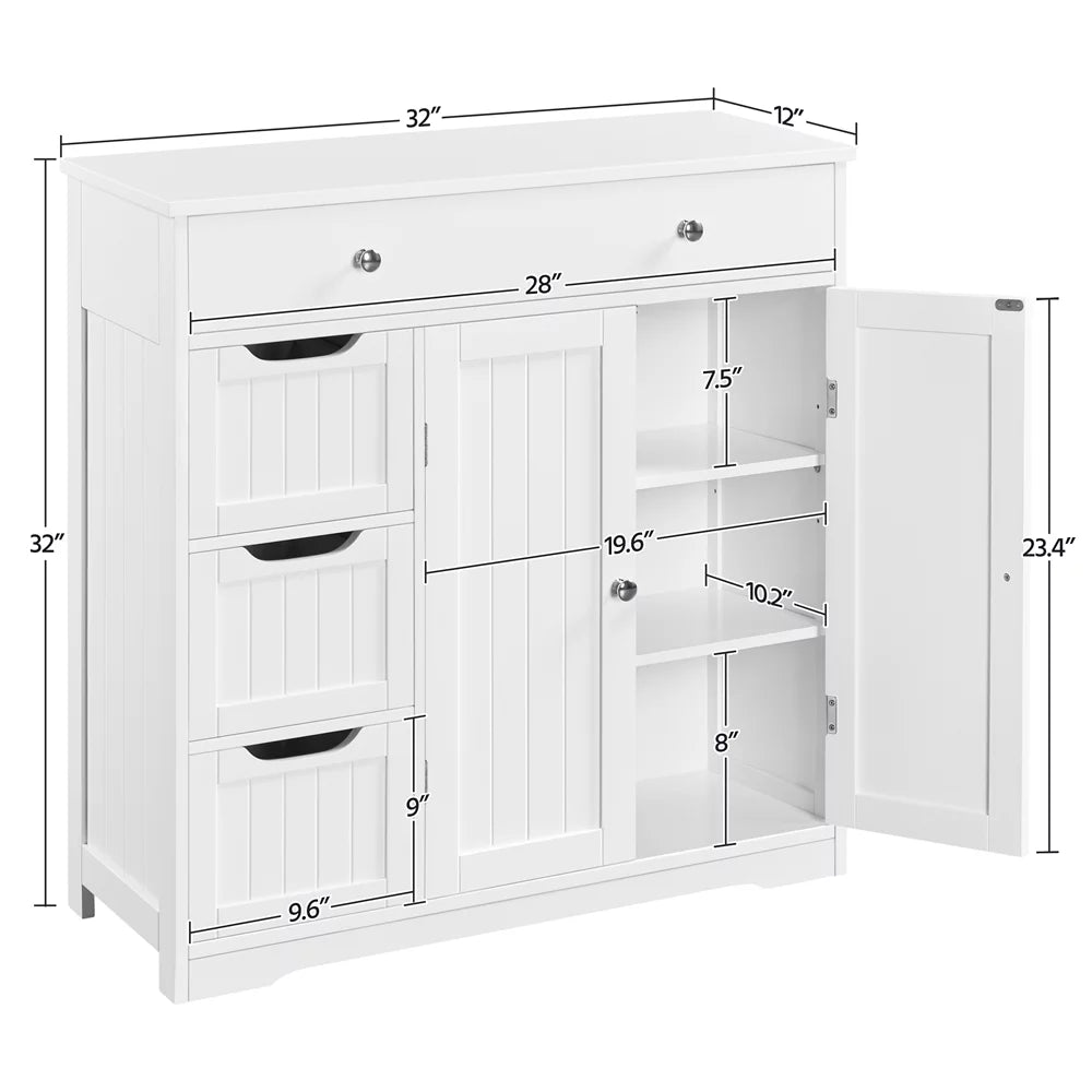 White 4 Drawer Floor Storage Cabinet with Adjustable Shelf E464