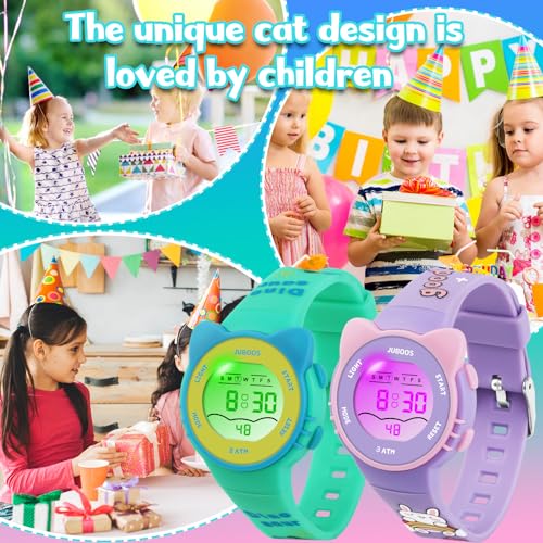 Waterproof LCD Digital Sports Kids Watch with 7 Color LED Lights O2823