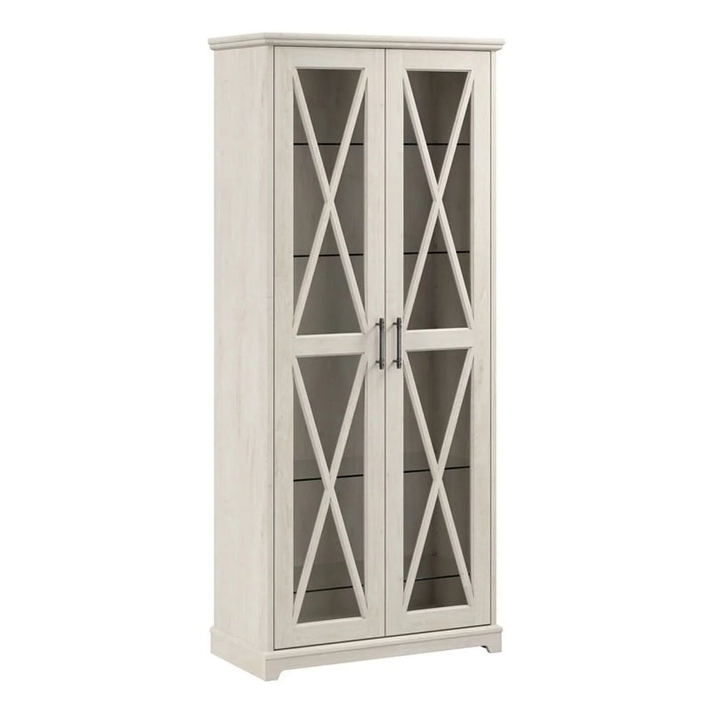 Linen White Oak Curio Cabinet with Glass Doors C3972
