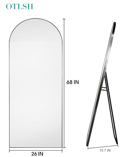 Arched Floor Mirror, 58" Full Length Mirror with Stand, Aluminum Frame - Black G72917