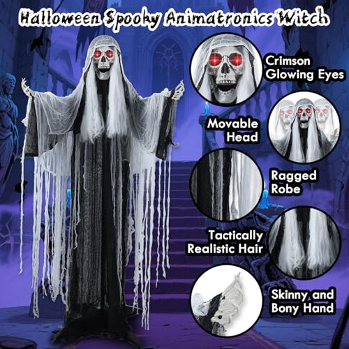 5 FT Witch Animatronic Halloween Decorations with Sound Activation and Glowing Red Eyes Y116977