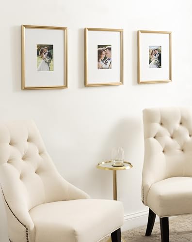 Rectangle Picture Frame Set of 3, 11 x 14 matted to 5 x 7, Gold P214