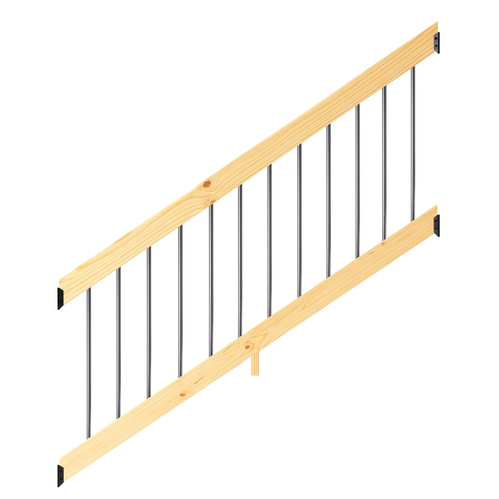 6 Ft. Pressure-Treated Wood Stair Rail Kit with Aluminum Round Balusters J934