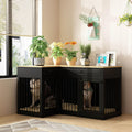 Large Corner Wooden Dog Crate with Double Rooms and Drawers, Black X303075