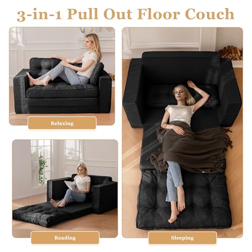 55" Convertible Sofa Bed Couch Futon with Reclining Backrest and Pillows A648629