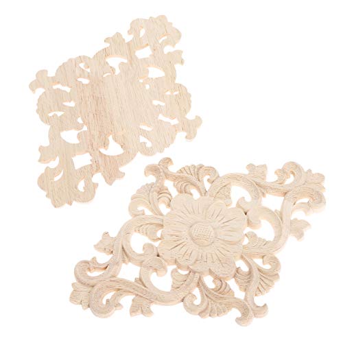 Wood Carved Appliques, 2Pcs Wooden Decorative Onlays, 15x10.5cm Y969425