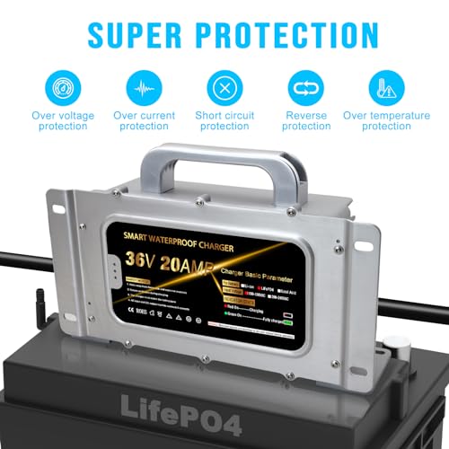 43.8V 20A Lithium Onboard Battery Charger for 36V 12S LiFePO4 Battery, IP67 Waterproof Smart Charger O729077
