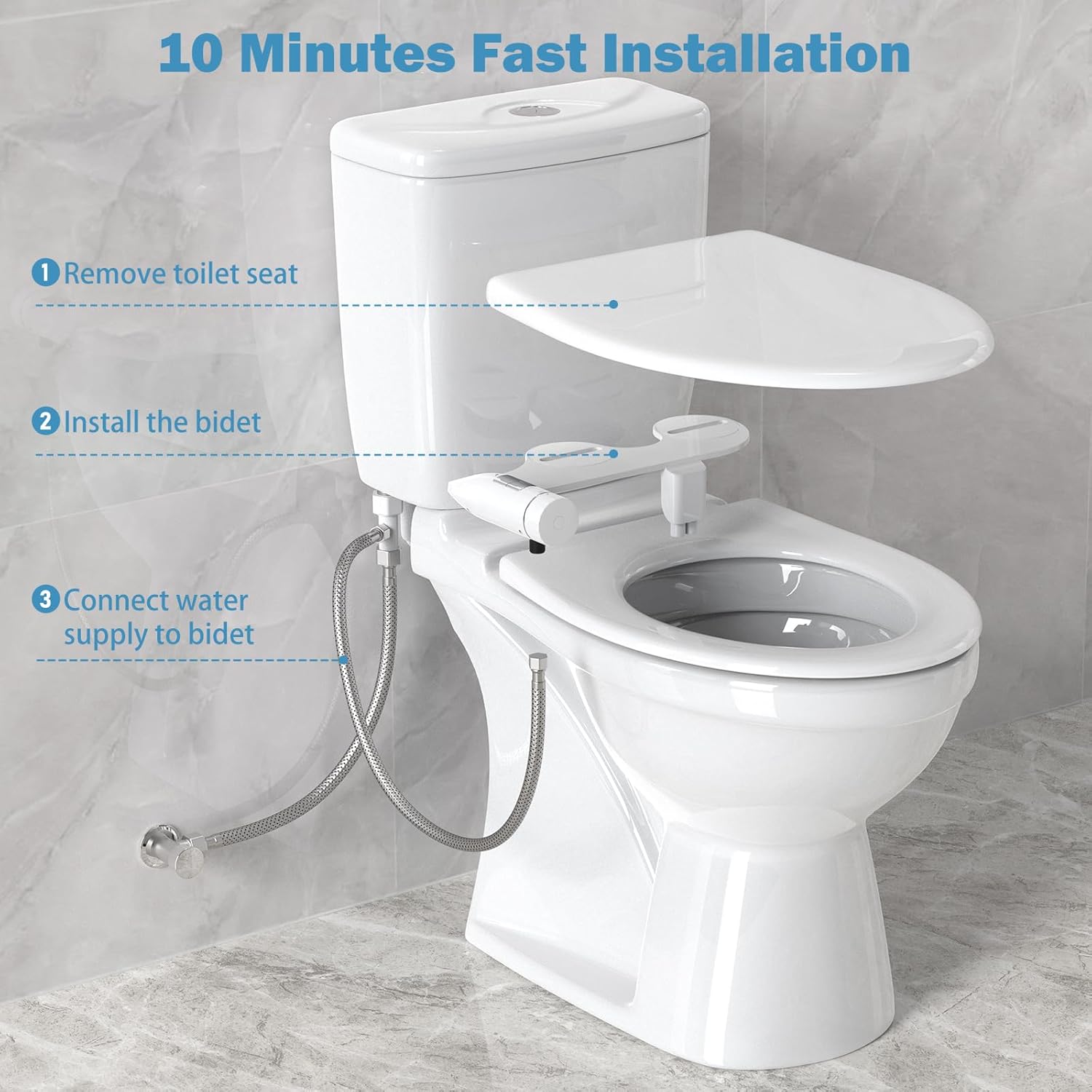 Ultra-Slim Bidet Attachment, Dual Nozzles, Adjustable Water Pressure, Non-Electric, Auto Self Cleaning V8920