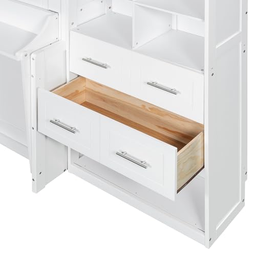 Gray Queen Size Murphy Bed with 5 Drawers and Storage Shelves Y4657