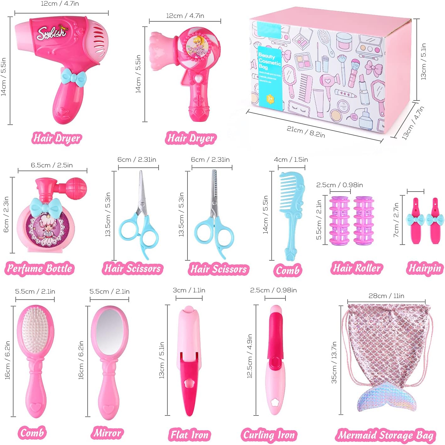 Kids Hair Salon Toy Set with Hair Dryer Hair Curler and Beauty Accessories J959