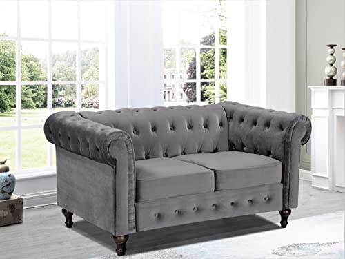 3-Piece Velvet Chesterfield Sofa Set, Grey J963728
