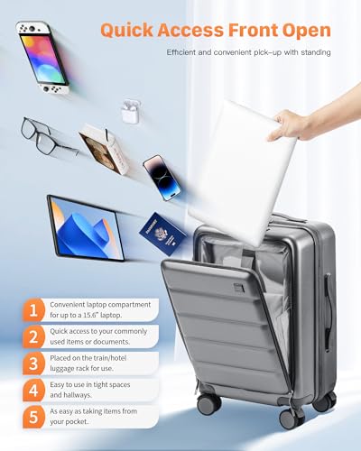 Grey Hardside Carry On Luggage with TSA Lock M3864