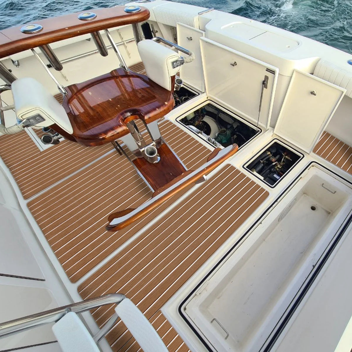94"× 35" EVA Foam Faux Teak Decking Sheet Self-Adhesive Non-Skid Marine Flooring P2471