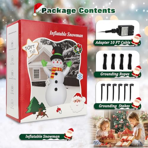 10 FT Christmas Inflatables Snowman Outdoor Yard Decorations with LED Lights V555