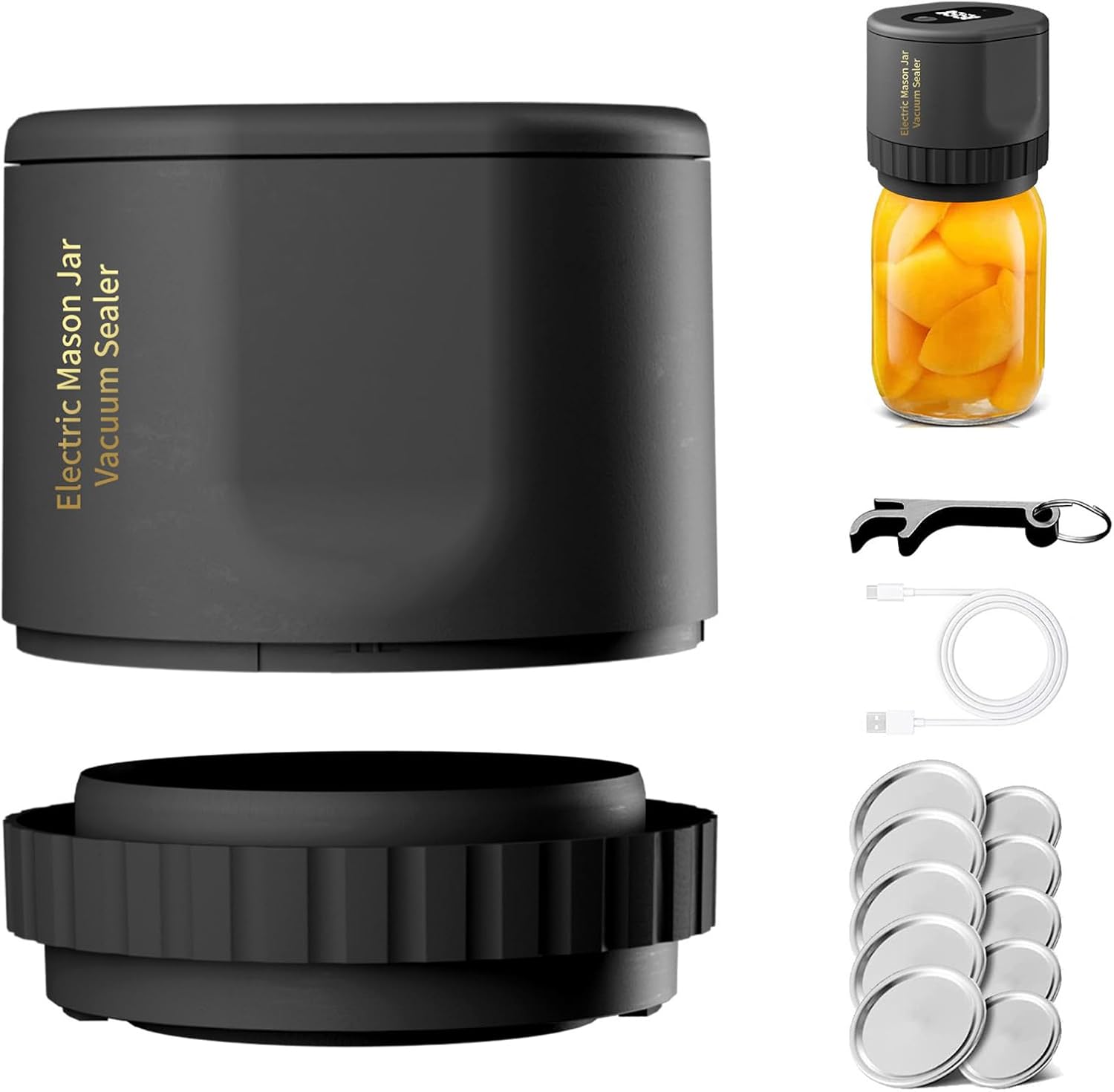 Electric Mason Jar Vacuum Sealer for Canning Jars with Regular Mason Lids（Black） V344