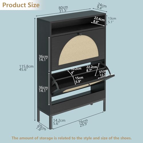 Black Rattan Shoe Cabinet with 2 Flip Drawers K5641