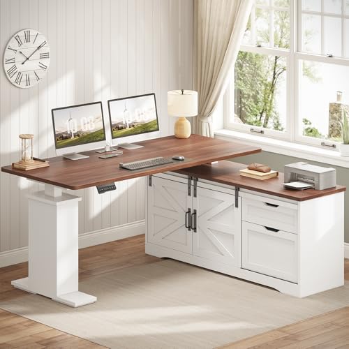 Black L Shaped Standing Desk with Storage Drawers and Power Outlets K62772