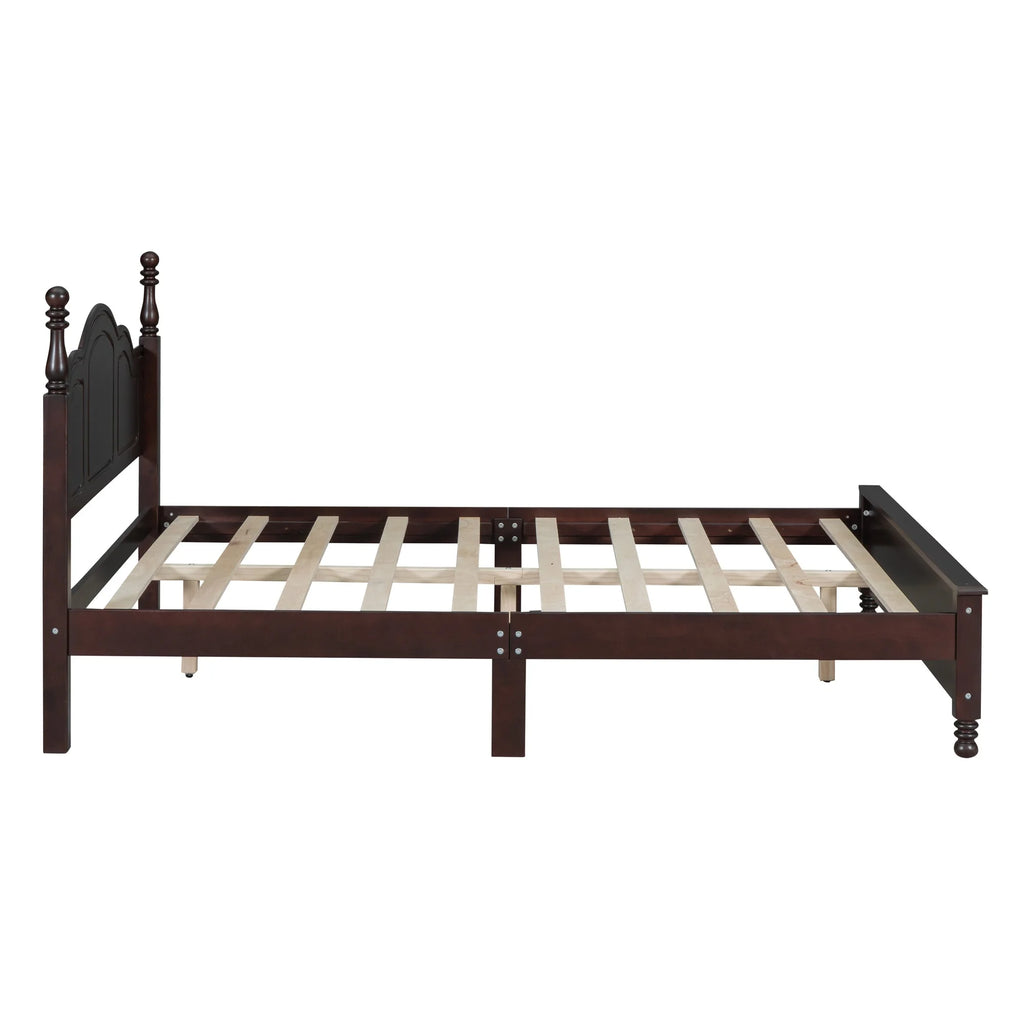Dark Walnut Queen Size Wood Platform Bed Frame P858536