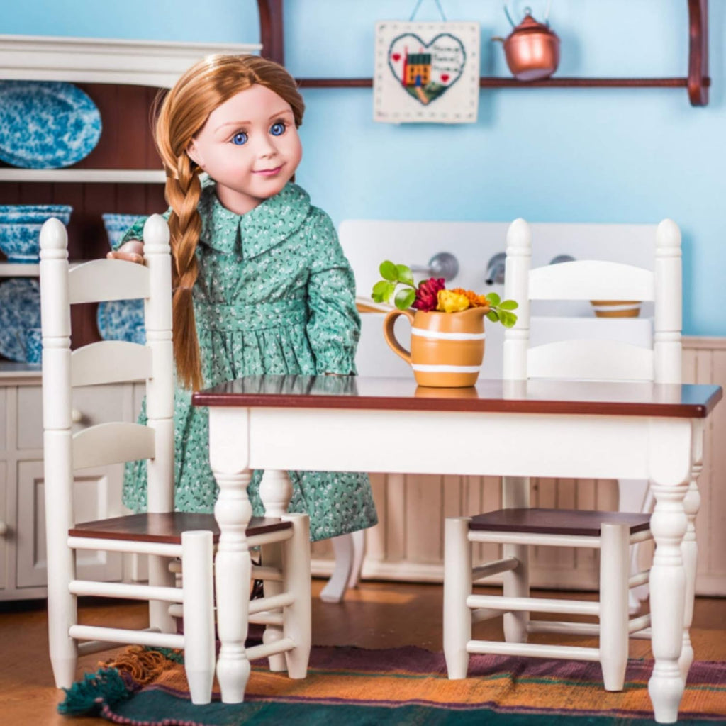 18 Inch Doll Furniture Wooden Kitchen Table and Two Chairs U7041