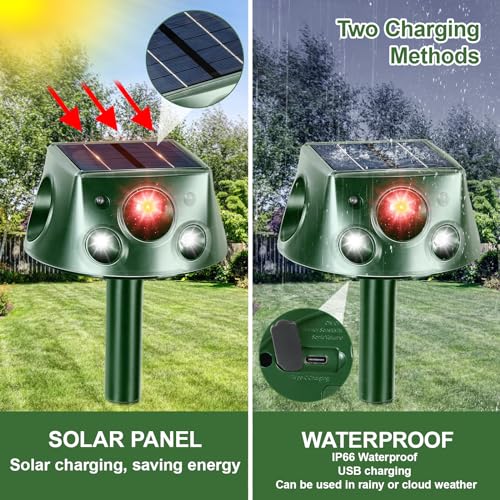 Solar Animal Repeller 360° Ultrasonic Outdoor with Motion Sensor & LED Flashing T441