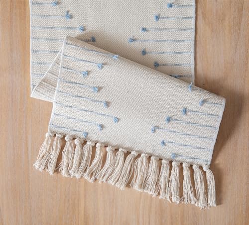 Natural Cotton Woven Table Runner with Tassels, Red and Beige X719890
