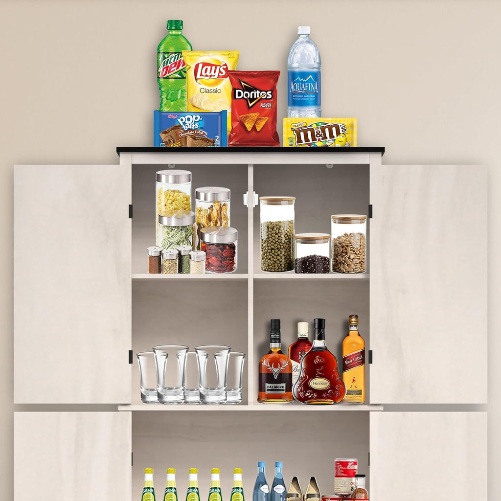 Grey Freestanding Kitchen Pantry Cabinet with 4 Doors and Shelves G489400