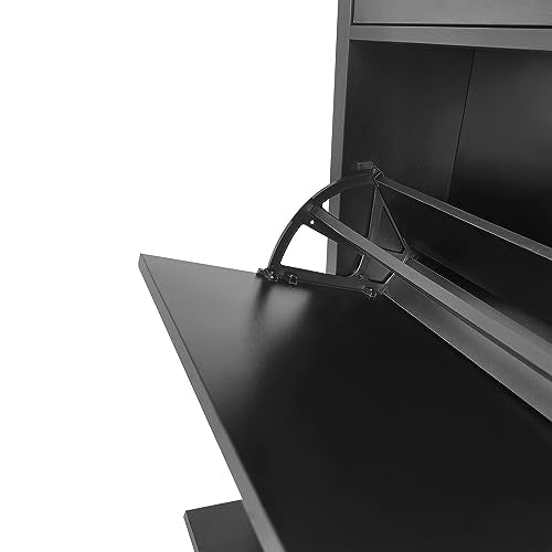 Black Narrow Shoes Cabinet with 2 Adjustable Shelves and Top Drawer O4892