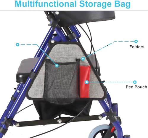 Blue Steel Rollator Walker with Seat Y1259