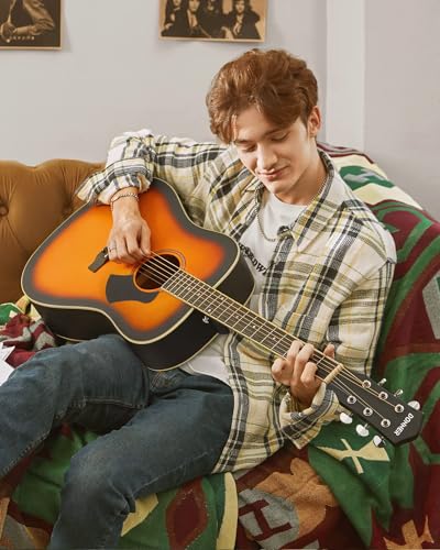 Black Full Size Acoustic Guitar Dreadnought Bundle Set with Gig Bag, Strap, Tuner, Pickguard Q5169