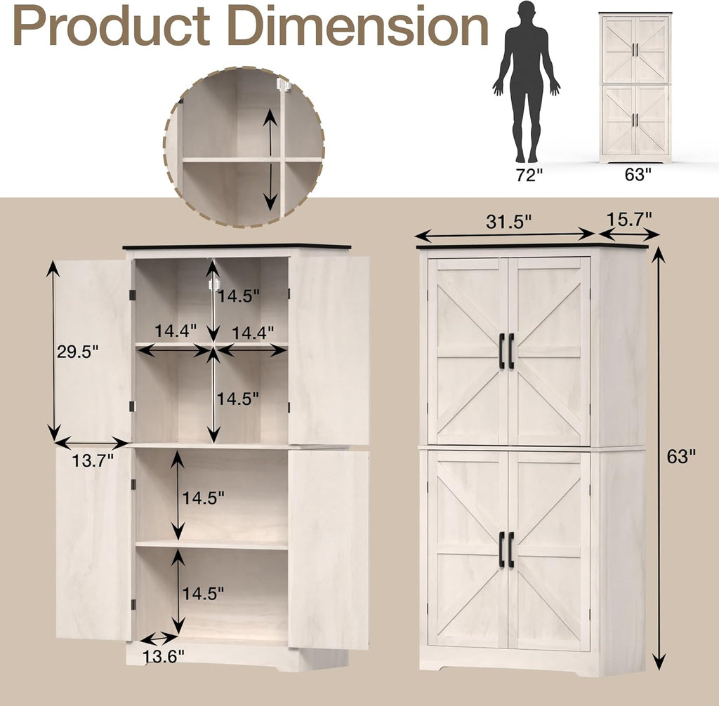 Grey Freestanding Kitchen Pantry Cabinet with 4 Doors and Shelves G489400