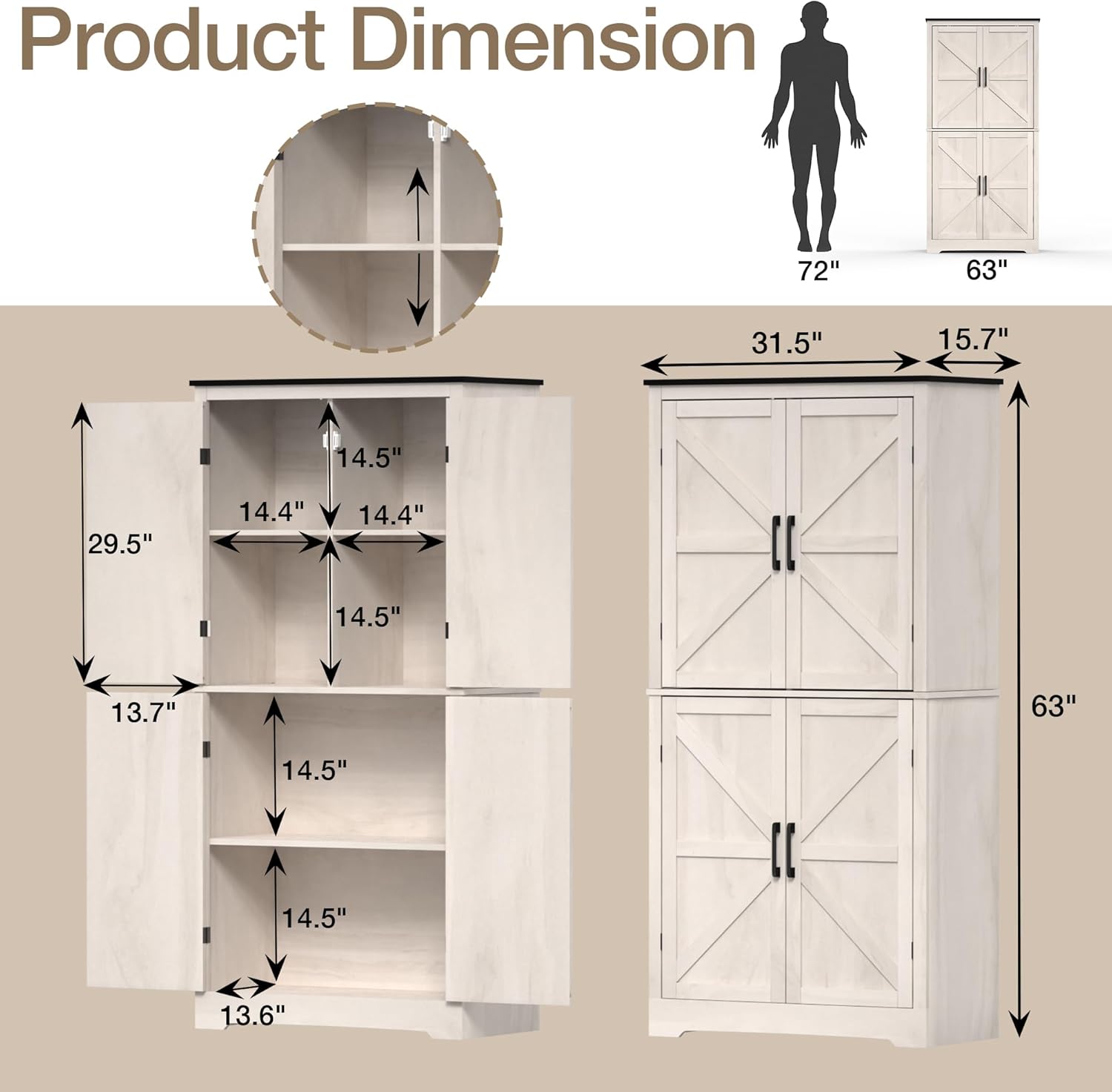 Grey Freestanding Kitchen Pantry Cabinet with 4 Doors and Shelves G489400