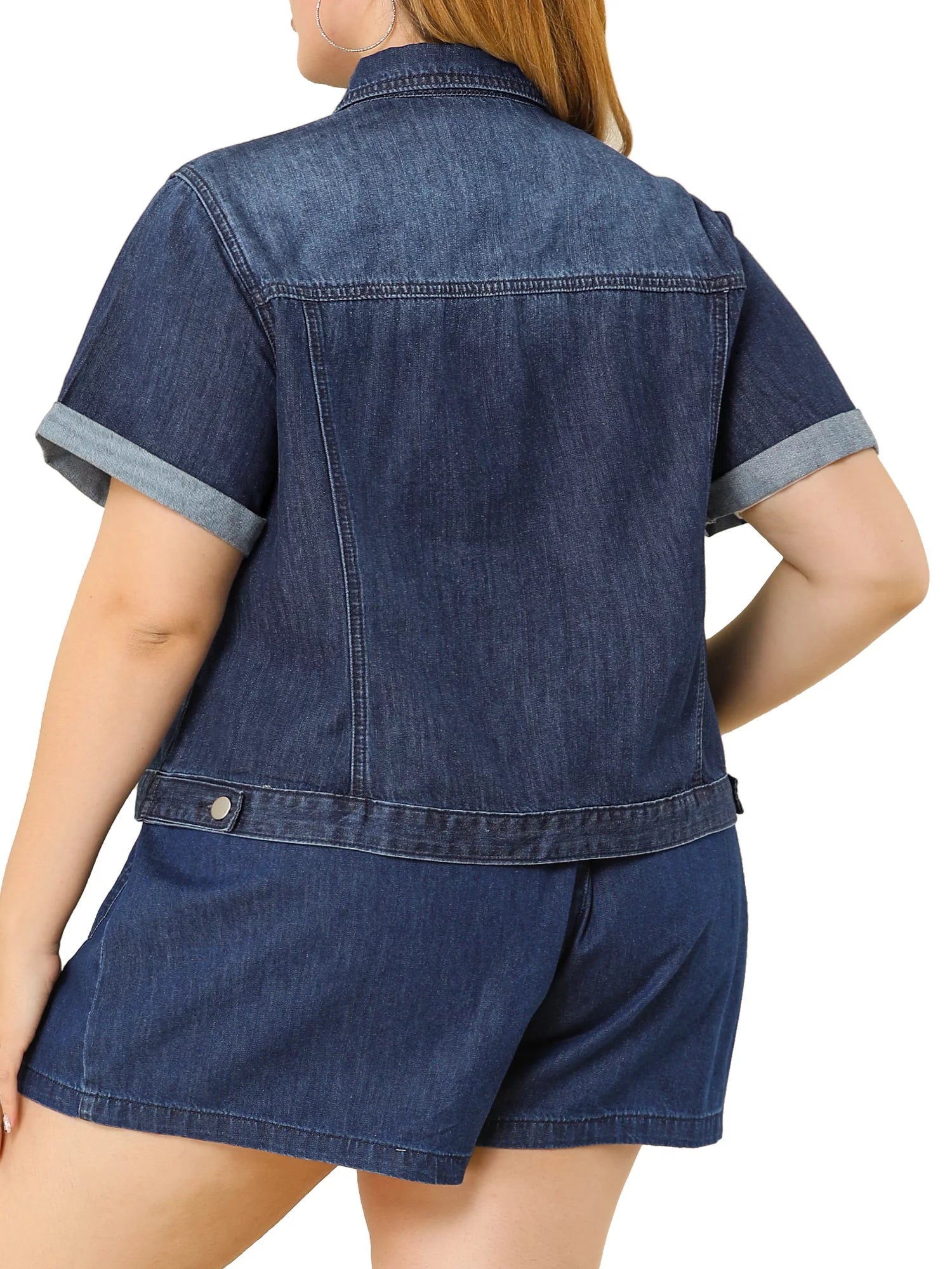 Juniors Plus Size Button Down Crop Denim Jacket Y5302