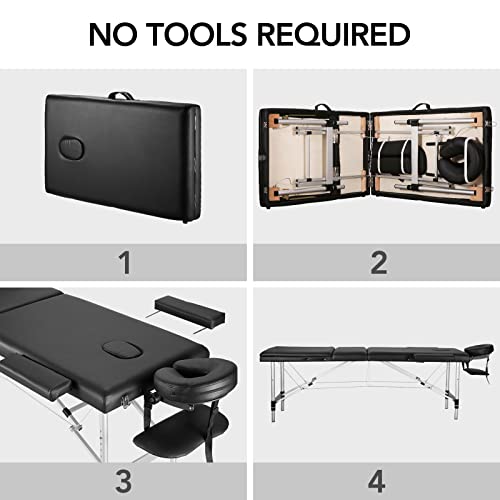 Portable 3 Fold Height Adjustable Aluminum Massage Table with Carry Bag D2498