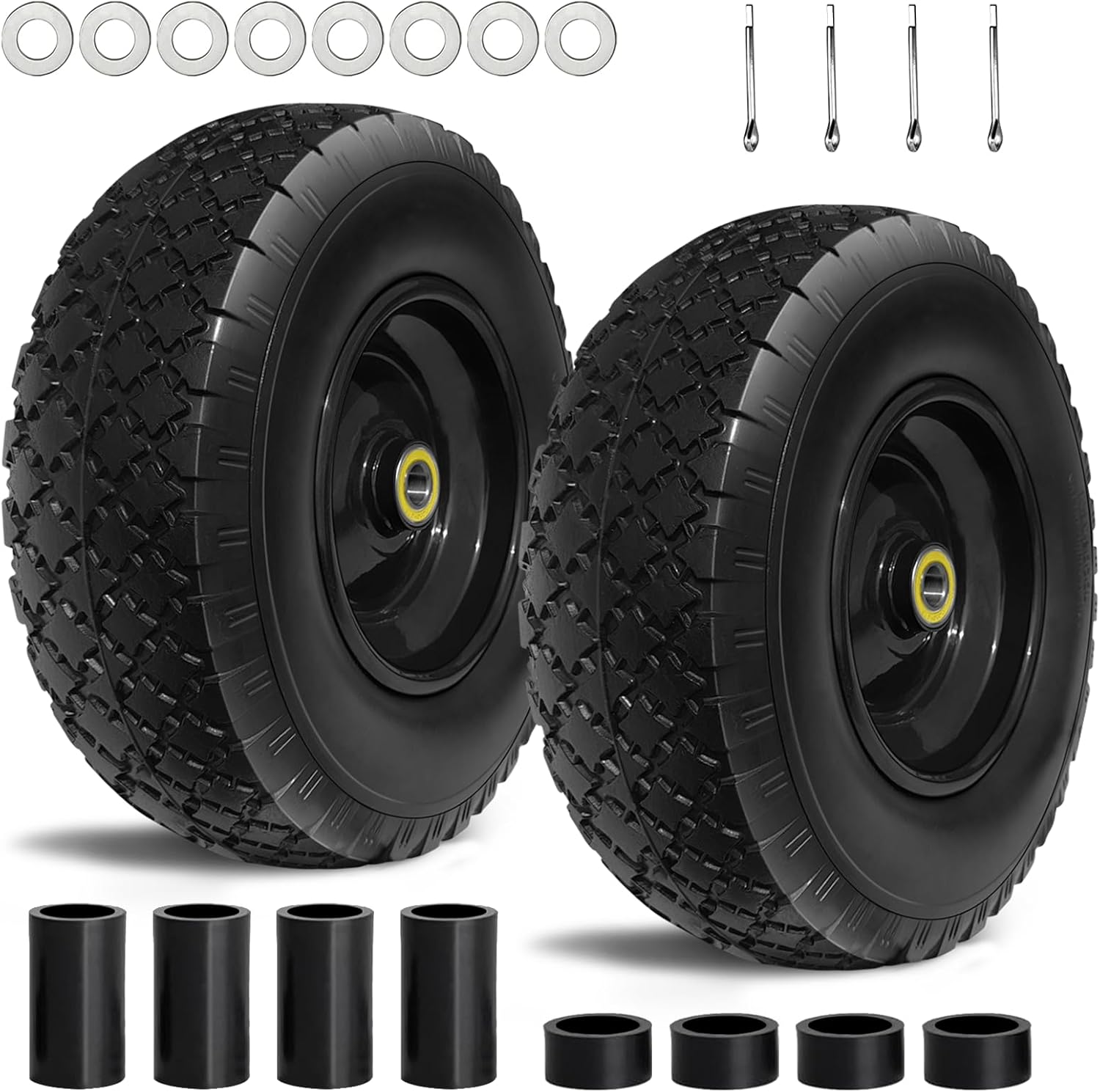 13” Replacement Solid Tire and Wheel Assemblies with 5/8” Axle Bore Hole, 2 Packs L720