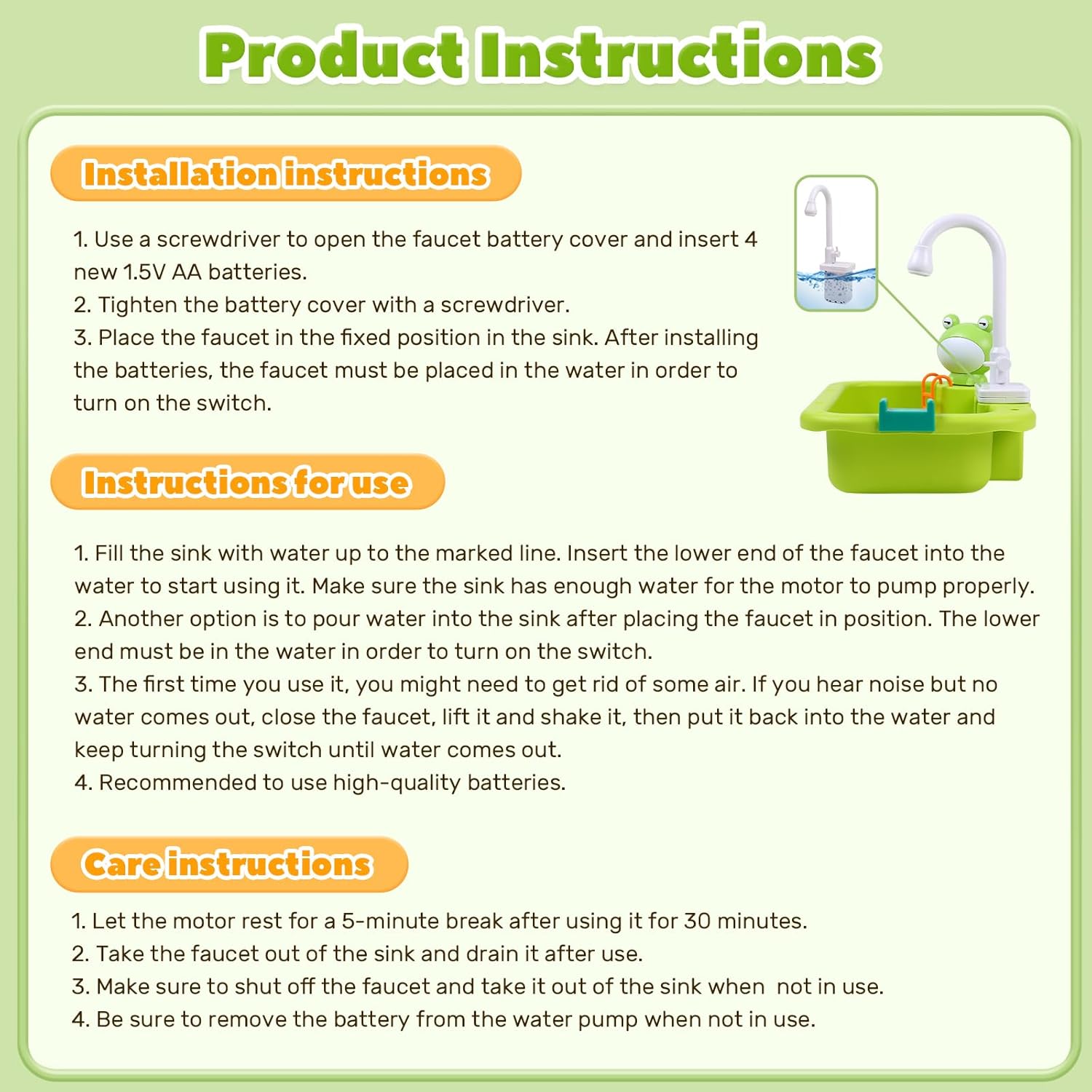 Play Sink with Running Water Electric Faucet Kitchen Sink Toys Pots and Pans Set with Play Food and Storage Basket Y40326