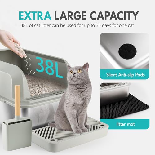 75L Extra Large Stainless Steel Cat Litter Box with Lid Grey V627019