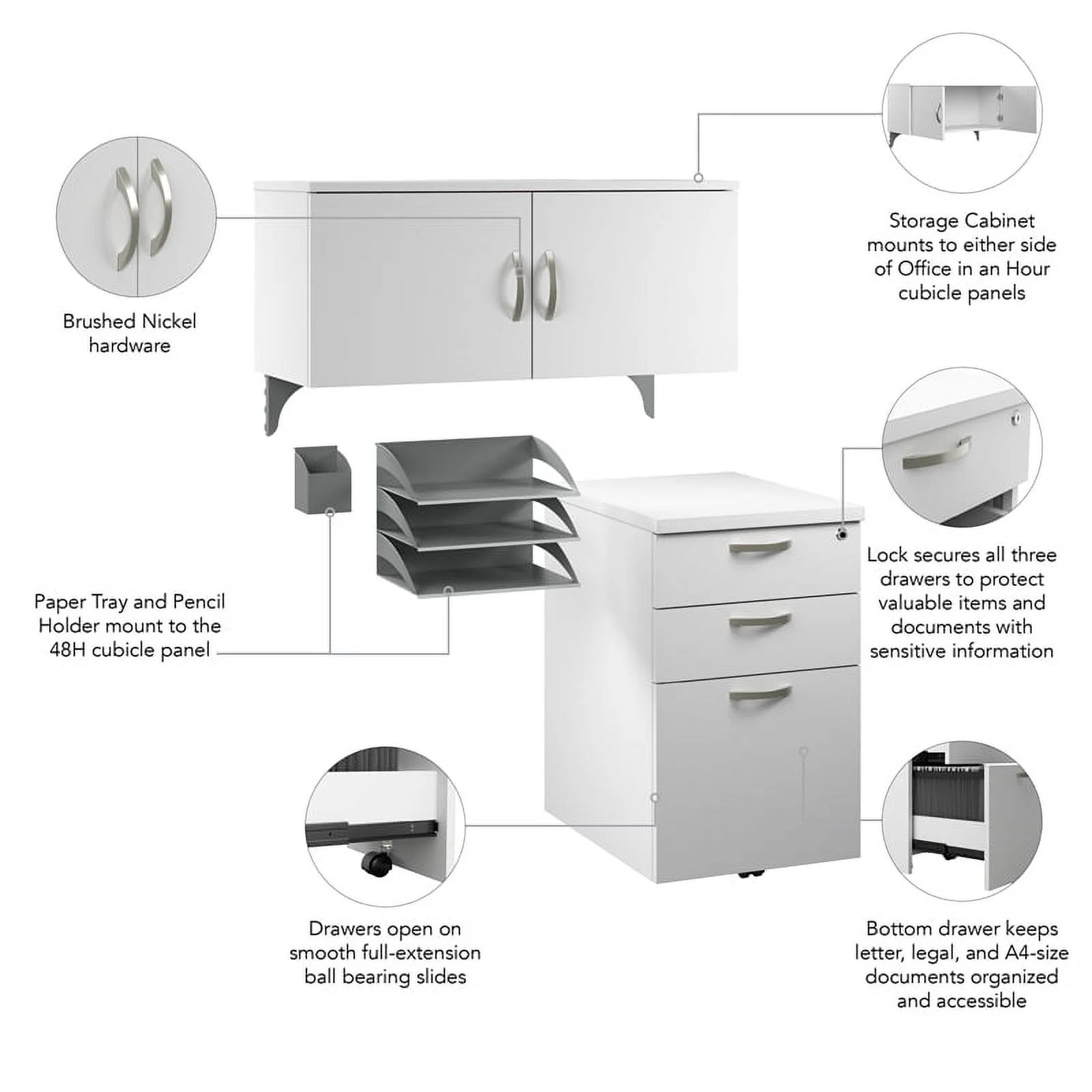 Pure White Engineered Wood Cubicle Storage Set N9421