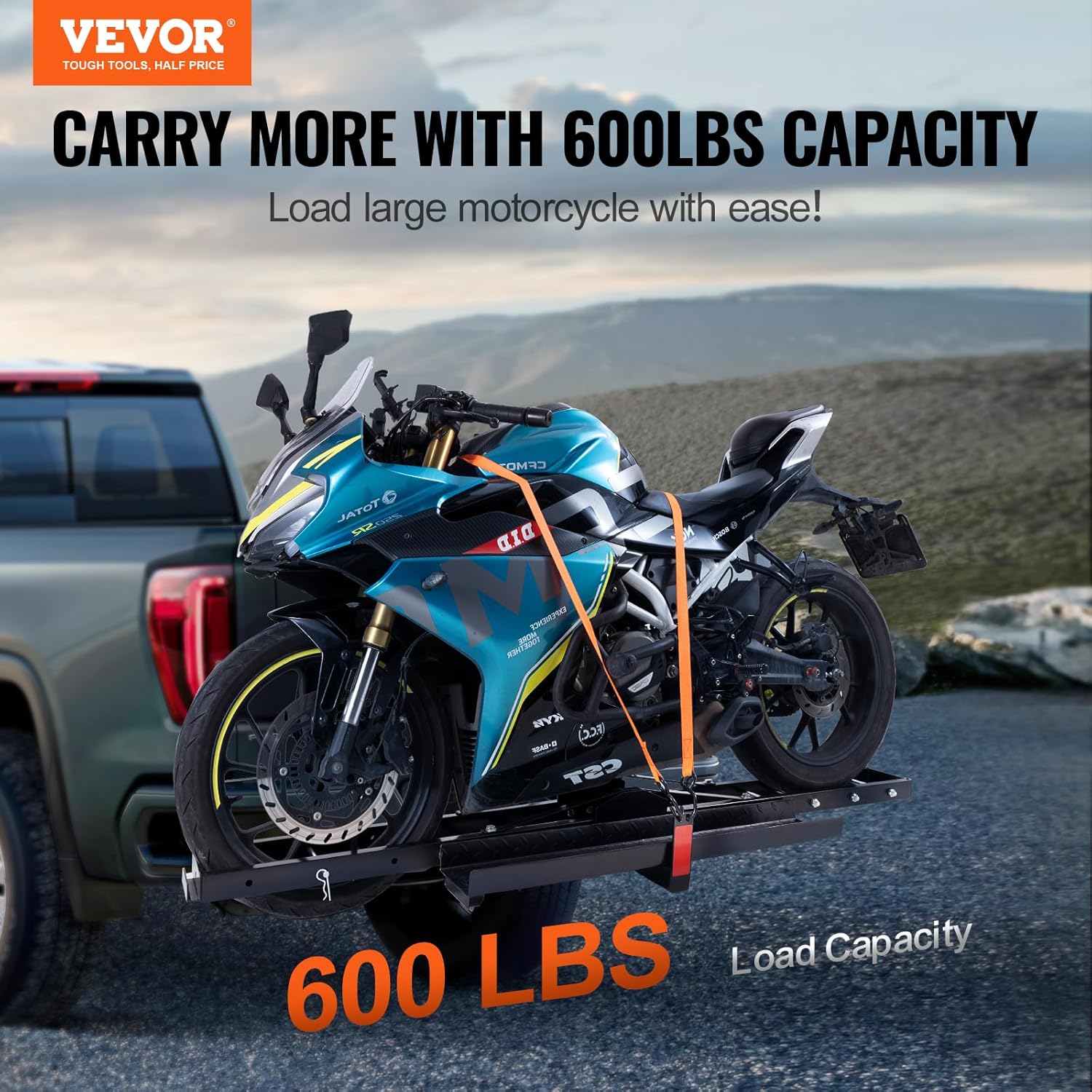 600 LBS Steel Motorcycle Carrier Hitch Mount with Loading Ramp I7294