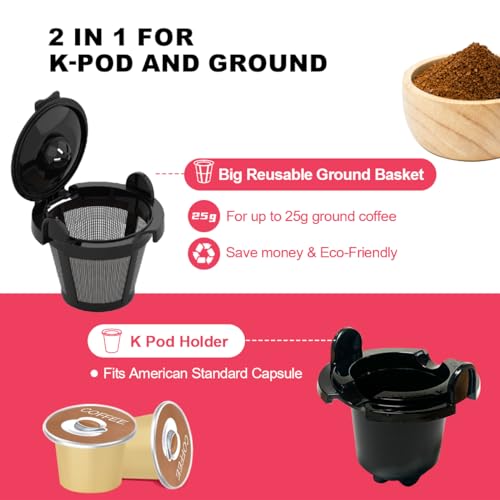 2 in 1 K Cup Coffee Maker, Single Serve Coffee Maker for Capsule and Ground Coffee, Pod Coffee Maker with Self-Cleaning Function, 8-14 oz Brew Size X127