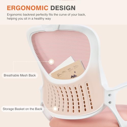 Pink Ergonomic High-Back Mesh Desk Chair with Wheels W189685