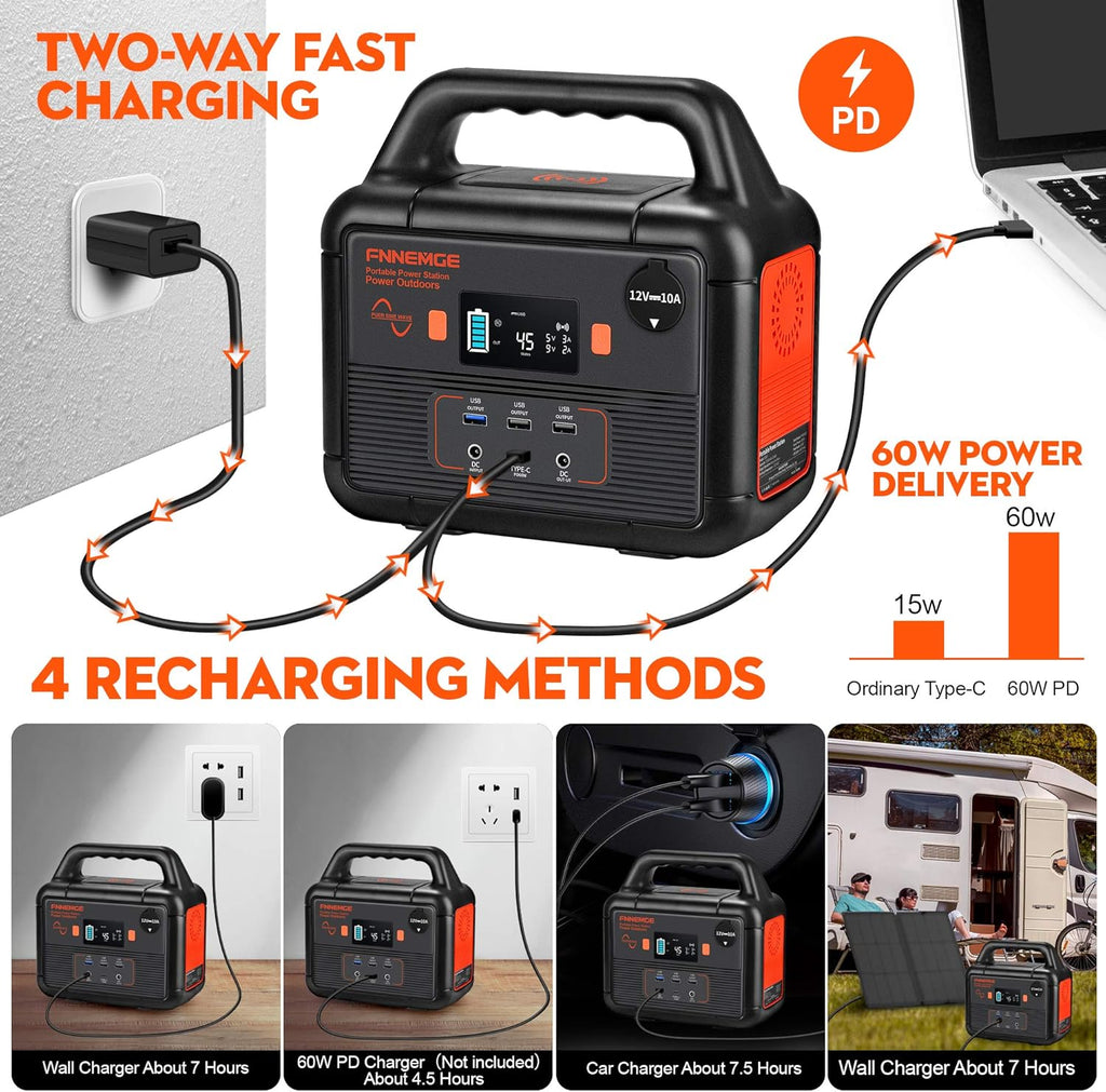 300W Portable Power Station, 266Wh Solar Generator, 72000mAh 60W PD Power Bank with Dual 110V AC Outlets L58452