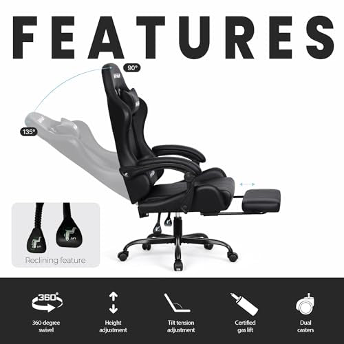 Black Ergonomic High Back Gaming Chair with Footrest W178