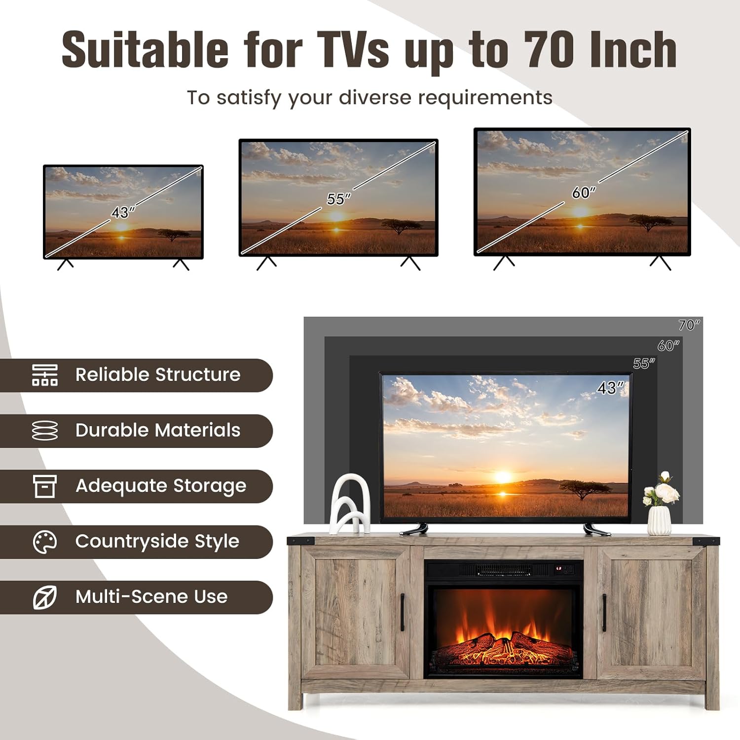 Electric Fireplace TV Stand with Storage Cabinets F5922