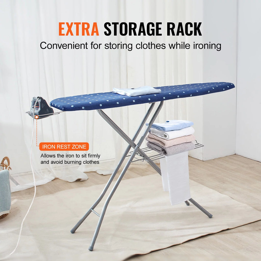 55"x15" Ironing Board with Bottom Storage Tray, 4 Layers, 10 Adjustable Heights, 100% Cotton Cover J9135