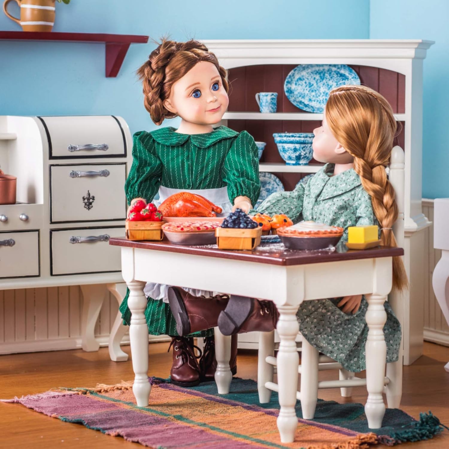 18 Inch Doll Furniture Wooden Kitchen Table and Two Chairs U7041